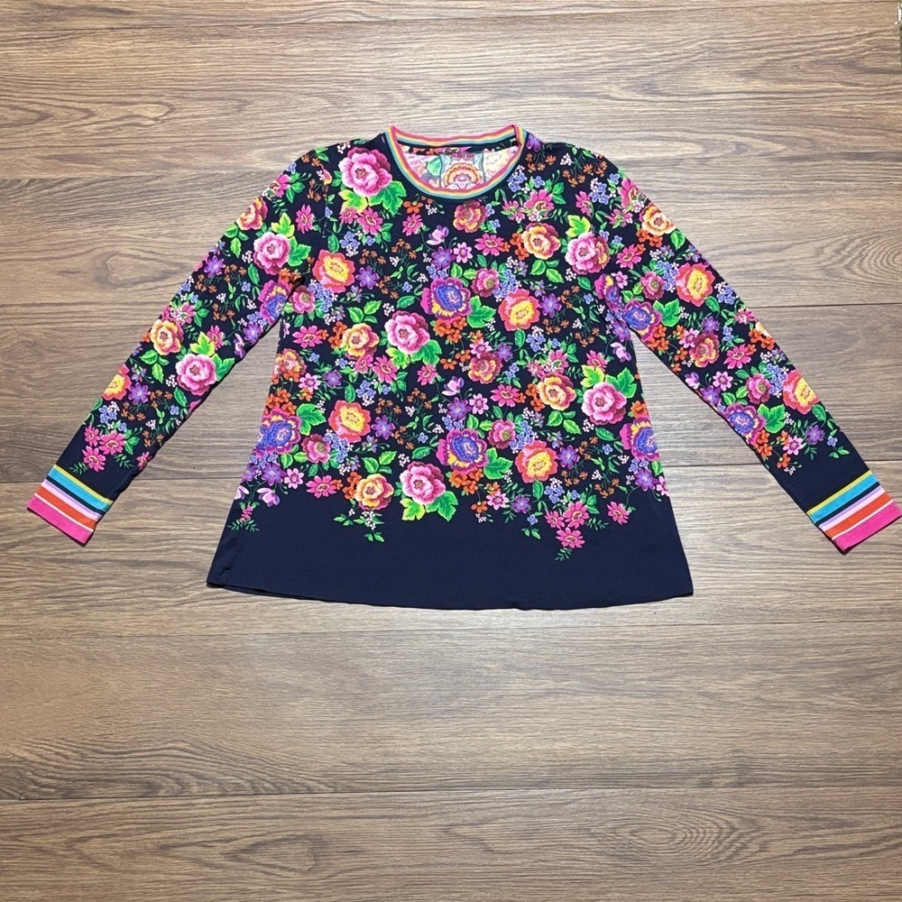 Johnny Was Pink and Black Boxy Blouse